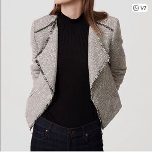 New with Tags LOFT Black and White Fringe Tweed Open Blazer